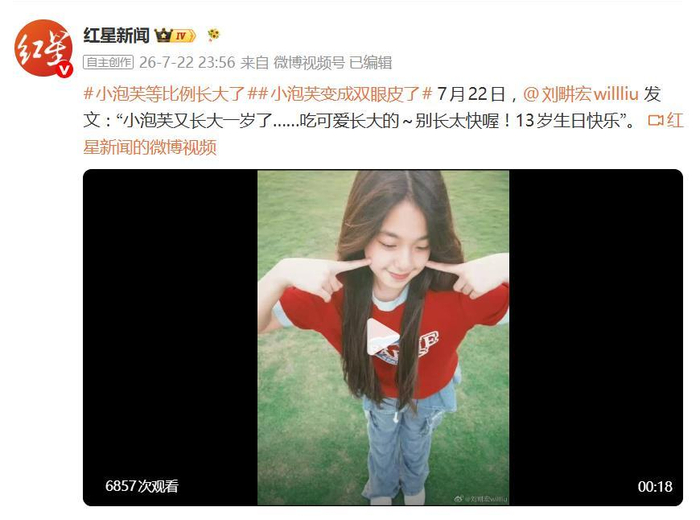 《刘畊宏晒13岁的小泡芙：“吃可爱长大的，别长太快喔”》配图 9